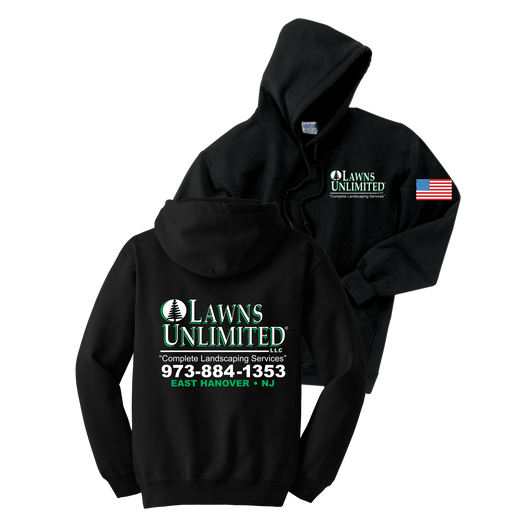 Lawns Unlimited® Hooded Sweatshirt / Black w/US Flag