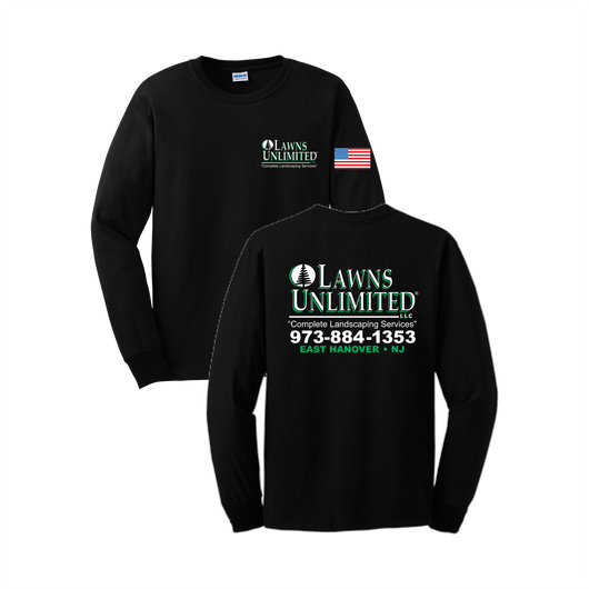 Lawns Unlimited® Long Sleeve Tshirt / Black w/US Flag