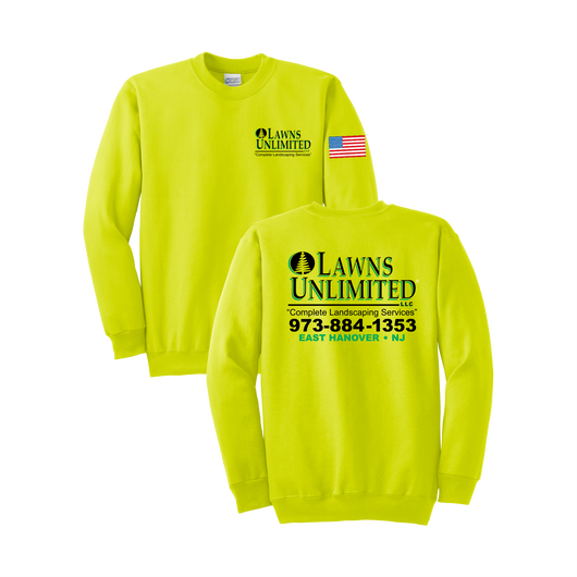 Lawns Unlimited® Crewneck Sweatshirt / Safety Green w/US Flag