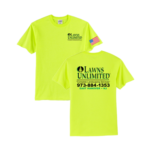 Lawns Unlimited® Tshirt / Safety Green w/US Flag